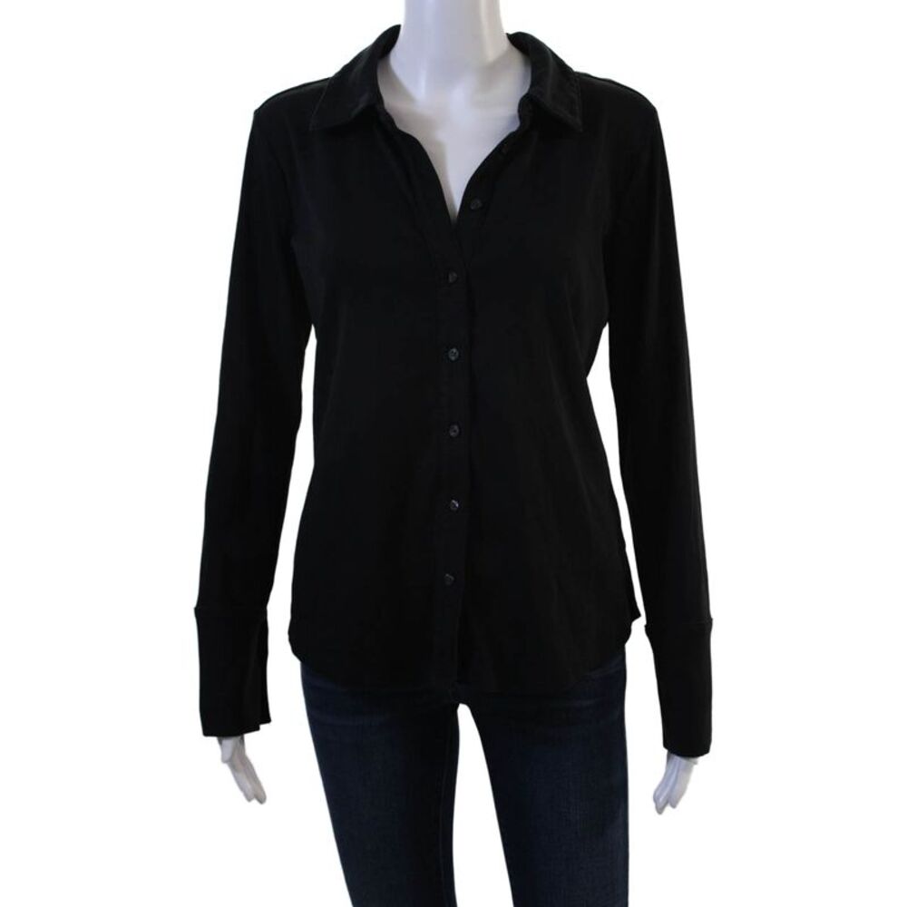 Banana Republic Women Black Collared Long Sleeve Button-Up Basic Size M